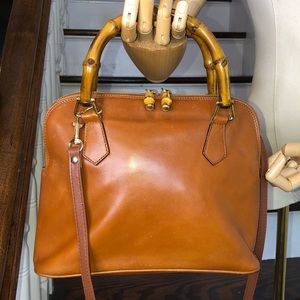 Vintage GUCCI Bamboo Top Handle & Dual Zipper Dome Shaped Leather Shoulder Bag